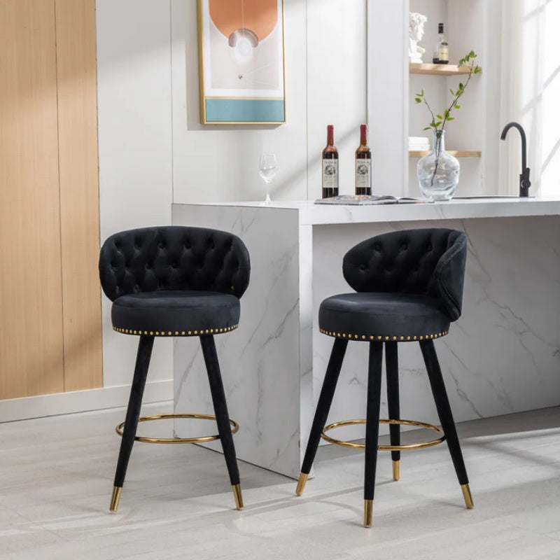COOLMORE Counter Height Bar Stools Set of 2 for Kitchen Counter Solid Wood Legs with a fixed height of 360 degrees-海智集-Default-