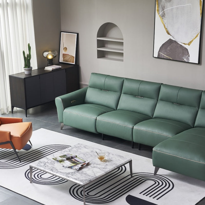 Peacock green sofa, bedroom and living room, leather comfort, Italian style, soft and modern-海智集-