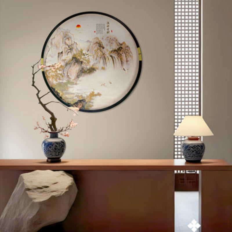 New Chinese Style 3D Relief Wall Art - Handcrafted Textured Painting with Wood Frame, Oriental Home Decor for Living Room & Office-海智集-