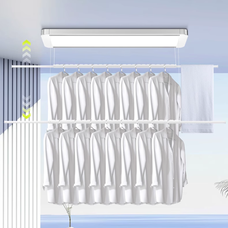 Smart Clothes Dryer Rack -ZS12W-4102X-1XX- 4-Rod Expandable with LED Display, Drying & Air-Dry Functions, Wireless Remote for Home/Laundry Room-海智集-