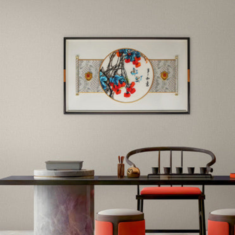 Calligraphy Embroidered Wall Art - New Chinese Style Silk Thread Work with Black Frame-海智集-
