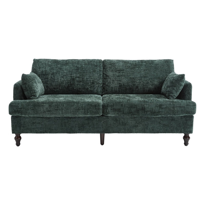 Modern Chenille 2-Seater Sofa with LED Light, USB Charging Port, and Storage Bag in Emerald-海智集-Default-