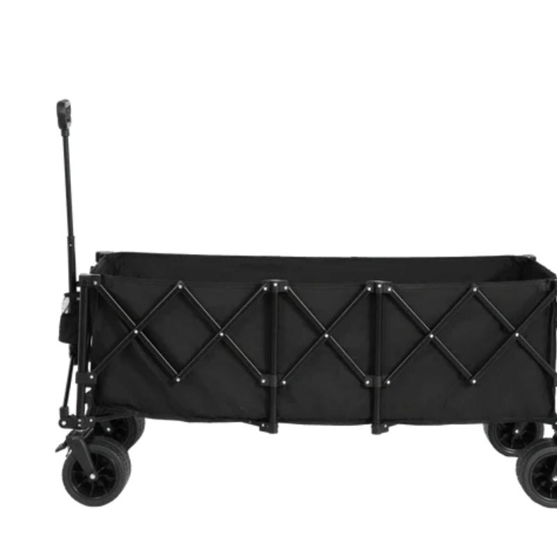 Foldable Extended Wagon with 220lbs Weight Capacity, Heavy Duty 300L Folding Utility Garden Cart with Big All-Terrain Beach Wheels & Drink Holders. Black-海智集-Default-