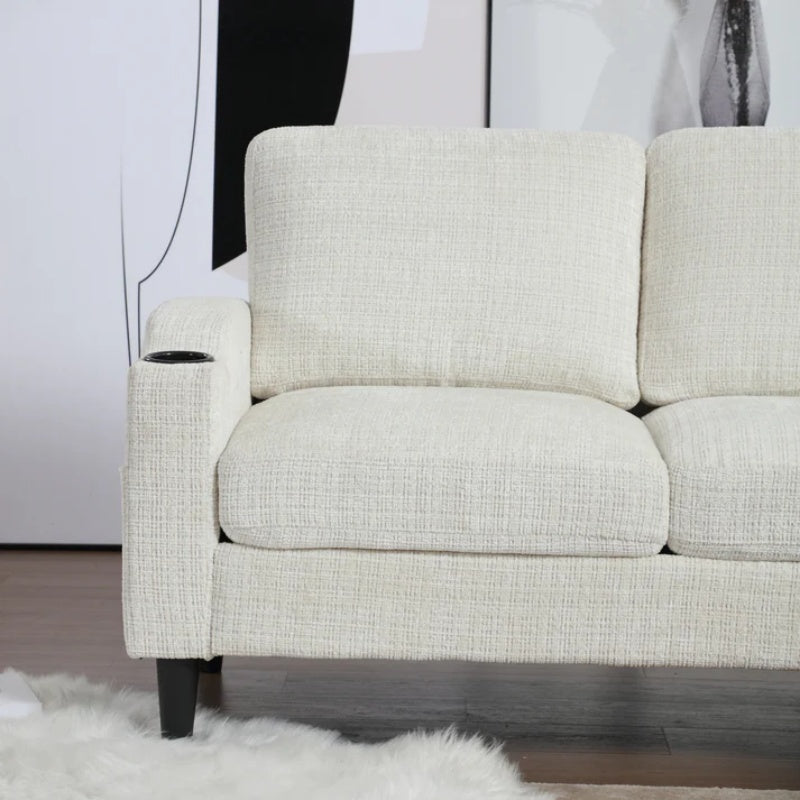 UNITED WE WIN Sofa for three, solid wood frame, Chenille fabric, side pocket, with two cup holders, footstool with storagestorage sofa /Living room sofa cozy sectional sofa-海智集-Default-