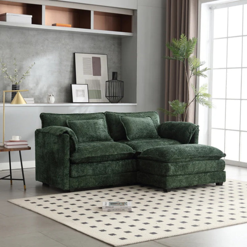 UNITED WE WIN Chenille fabric, removable armrests with side pockets, high density sponge filling, oversized double sofa with footstool-海智集-Default-