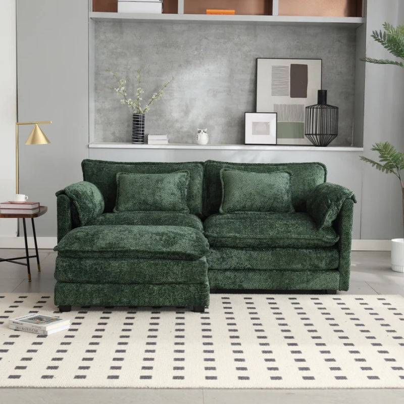 UNITED WE WIN Chenille fabric, removable armrests with side pockets, high density sponge filling, oversized double sofa with footstool-海智集-Default-