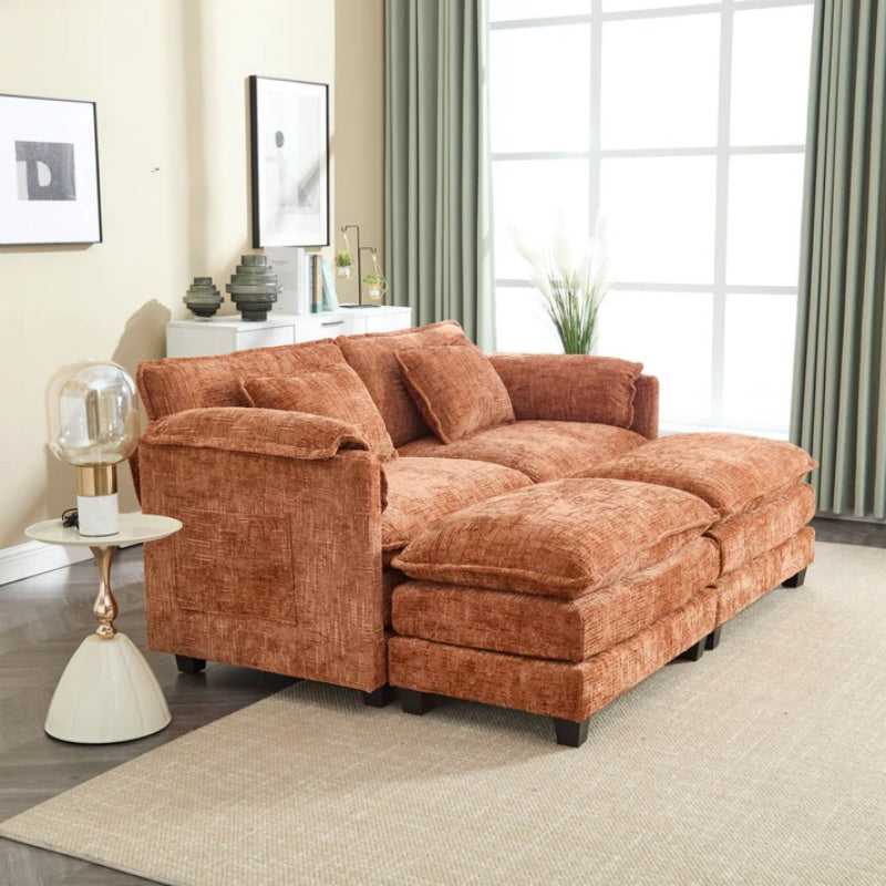 UNITED WE WIN Chenille fabric, removable armrests with side pockets, high density sponge filling, oversized double sofa with footstool-海智集-Default-