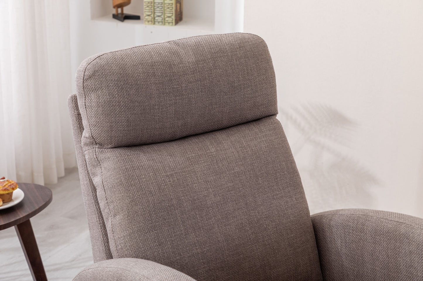 Rocking Chair, Modern Glider Chair, Recliner Armchair with Wood Legs and Side Pocket, Nursery Rocking Accent Chair with High Back for Living Room Bedroom (Grey linen)-海智集-Default-