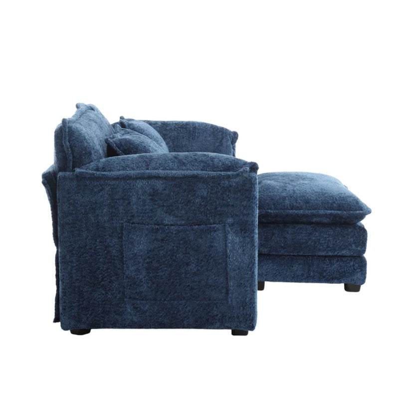 UNITED WE WIN Chenille fabric, removable armrests with side pockets, high density sponge filling, oversized double sofa with footstool-海智集-Default-