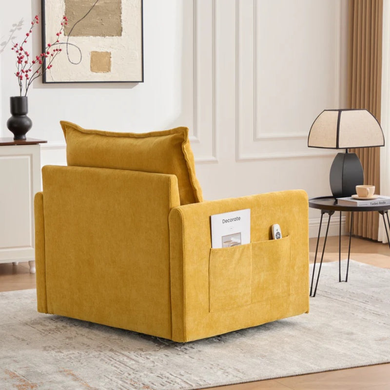 UNITED WE WIN Swivel Barrel Chair - Mid Century Modern Chair, Thick Padded Arm Chair with Solid Metal Base, Comfortable Single Sofa Chair, Swivel Accent Chair for Living Room Bedroom-海智集-Default-