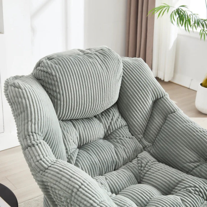 Lazy Chair with Ottoman, Modern Lounge Accent Chair with Armrests and a Side Pocket, Leisure Upholstered Sofa Chair Reading Chair with Footrest for Small Space, Corner Chair-Light green-海智集-Default-