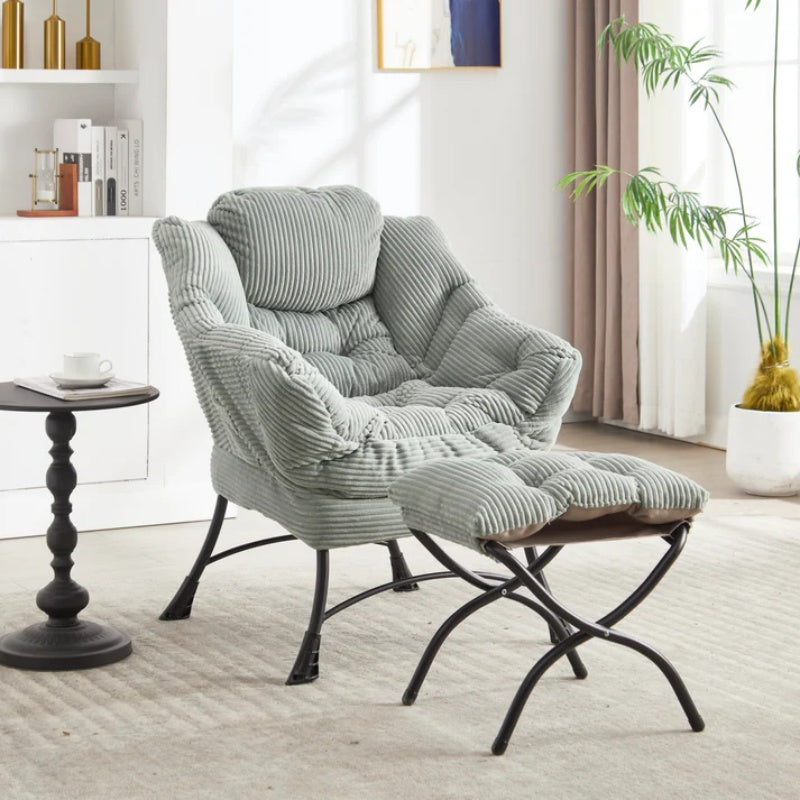 Lazy Chair with Ottoman, Modern Lounge Accent Chair with Armrests and a Side Pocket, Leisure Upholstered Sofa Chair Reading Chair with Footrest for Small Space, Corner Chair-Light green-海智集-Default-