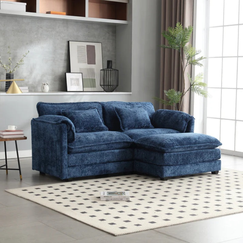 UNITED WE WIN Chenille fabric, removable armrests with side pockets, high density sponge filling, oversized double sofa with footstool-海智集-Default-