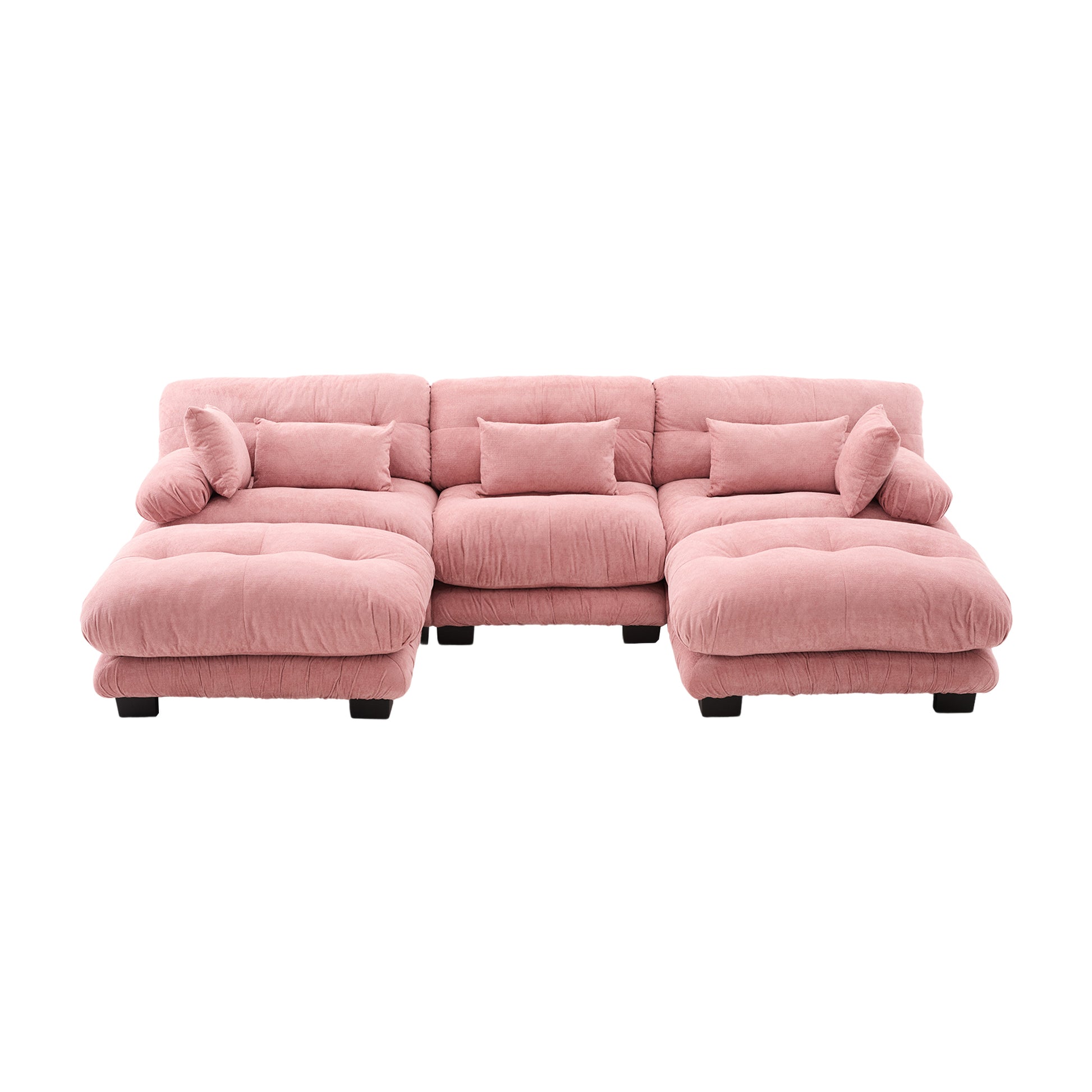 UNITED WE WIN Pelletized velvet U Shape Cloud Couch with 2 Ottomans,Free Combined 3 Seater Comfy Sofa with Bolster Armrest Pillows, sofa for Living Room-海智集-Default-