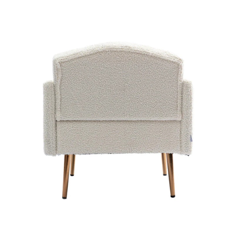 COOLMORE Modern Accent Chair with Arms, Tufted Decorative Fabric Armchair with Gold Metal Legs, Upholstered Reading Chair for Living Room Bedroom Office (White Teddy)-海智集-Default-