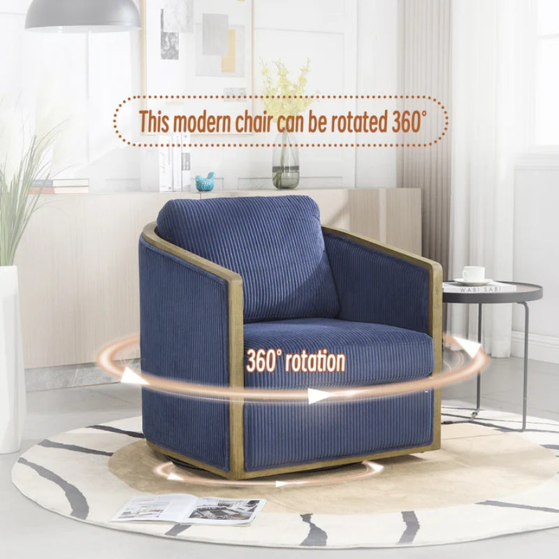 Navy Corduroy Swivel Barrel Chair, Comfortable Accent Sofa with 360 Degree Swivel for Living Room, Nursery, Office-海智集-Default-