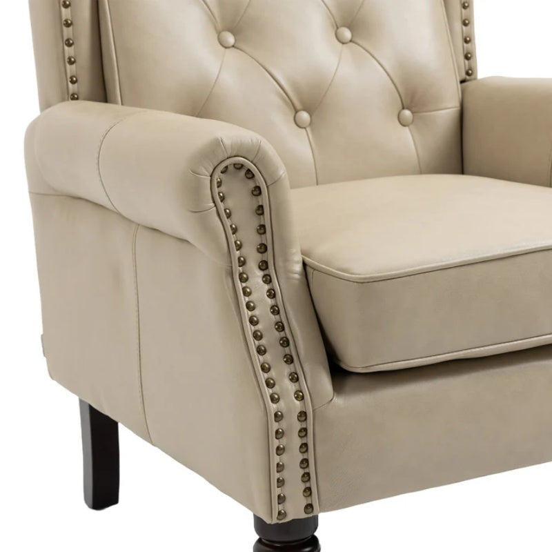 Modern Accent Chair Lounge Chair with Sturdy Wood Legs in Camel PU Leather for Living Room and Bedroom-海智集-Default-
