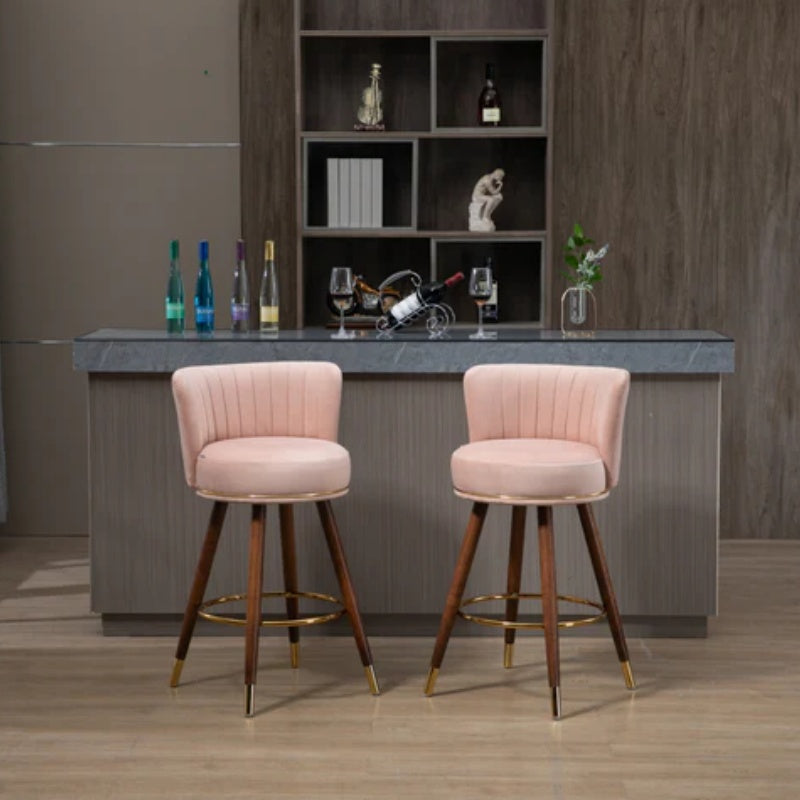 COOLMORE Counter Height Bar Stools Set of 2 for Kitchen Counter Solid Wood Legs with Fabric with a fixed height of 360 degrees-海智集-Default-