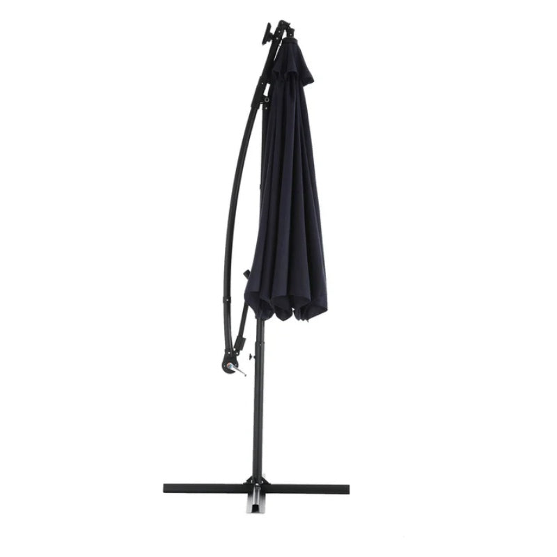 10ft Solar LED Offset Hanging Market Patio Umbrella (Navy blue )(No Base)-海智集-Default-
