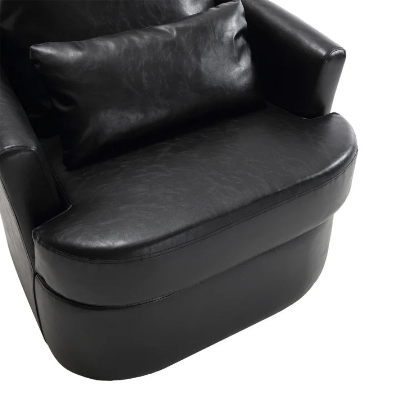 Modern Swivel Barrel Club Chair, Comfy Accent Sofa with 360 Degree Swivel, Black PU Leather, 32.68x30.31x24.80 Inches-海智集-Default-