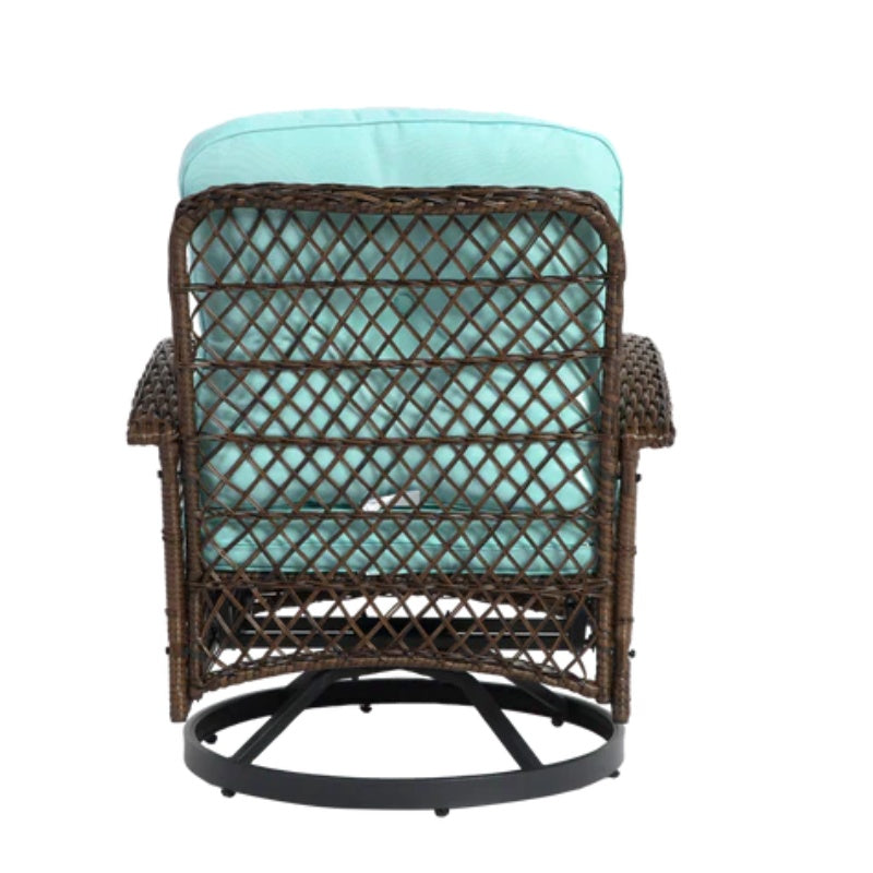 3 Pieces Outdoor Swivel Rocker Patio Chairs, 360 Degree Rocking Patio Conversation Set with Thickened Cushions and Glass Coffee Table for Backyard, Blue-海智集-Default-