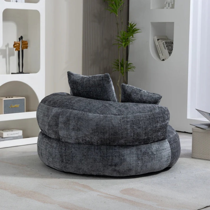Lazy Sofa Durable Comfort Lounger High Back Bean Bag Chair with Three Pillows, Gray Chenille, 42.52 inches-海智集-Default-