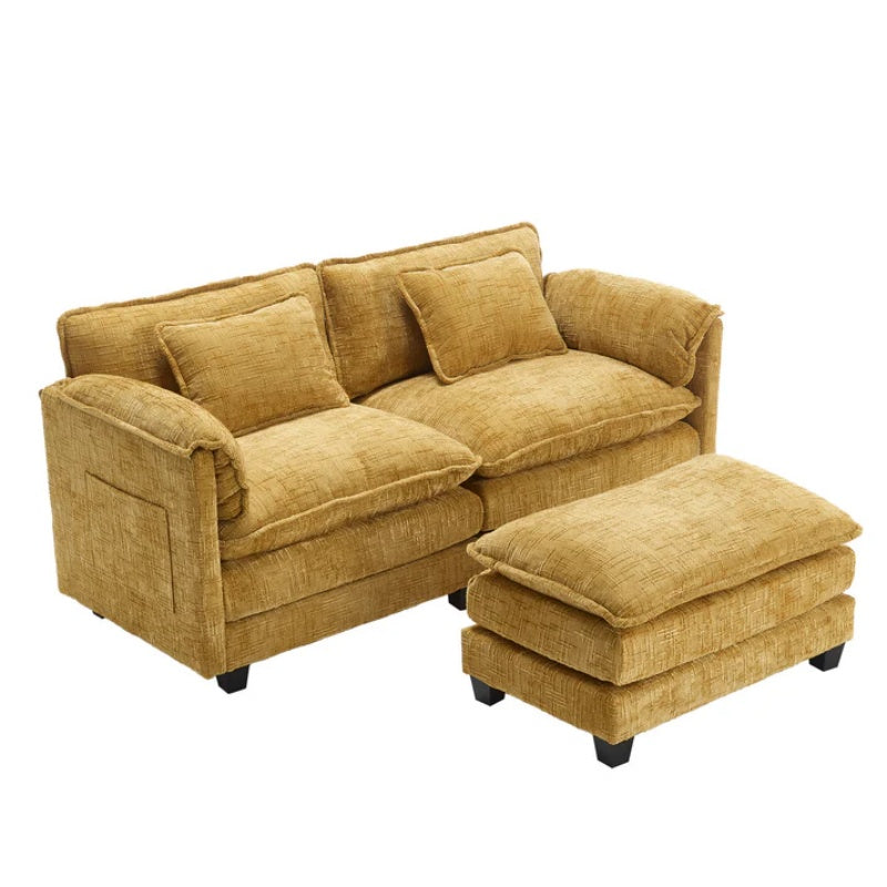 UNITED WE WIN Chenille fabric, solid construction, the overall structure of the sofa is stable, detachable armrests, two foot stools and two-seat sofa with side pockets-海智集-Default-