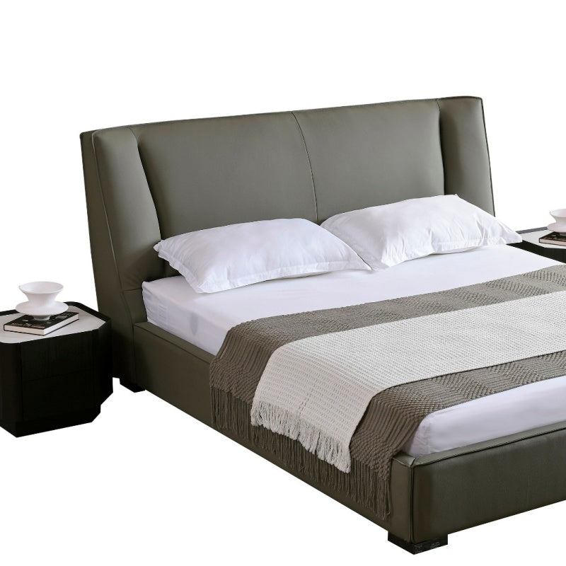 Adjustable Backrest Leather Bed with Lumbar Support-海智集-
