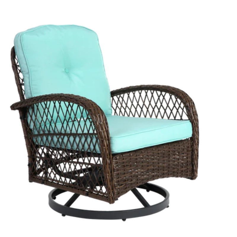 3 Pieces Outdoor Swivel Rocker Patio Chairs, 360 Degree Rocking Patio Conversation Set with Thickened Cushions and Glass Coffee Table for Backyard, Blue-海智集-Default-