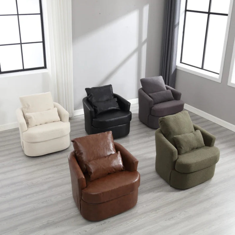 Modern Swivel Barrel Club Chair, Comfy Accent Sofa with 360 Degree Swivel, Black PU Leather, 32.68x30.31x24.80 Inches-海智集-Default-