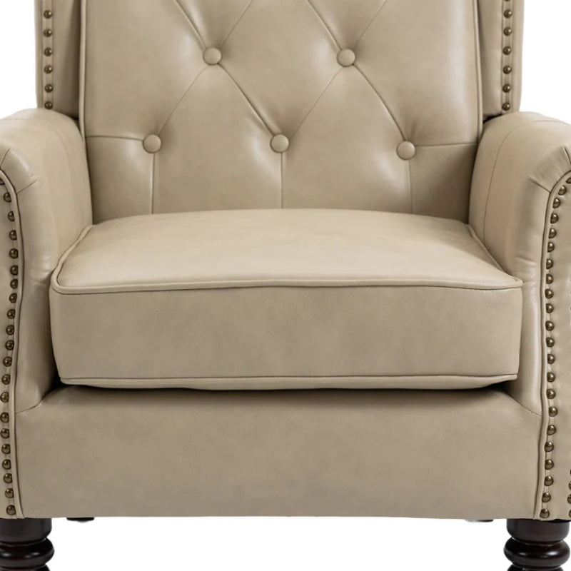 Modern Accent Chair Lounge Chair with Sturdy Wood Legs in Camel PU Leather for Living Room and Bedroom-海智集-Default-