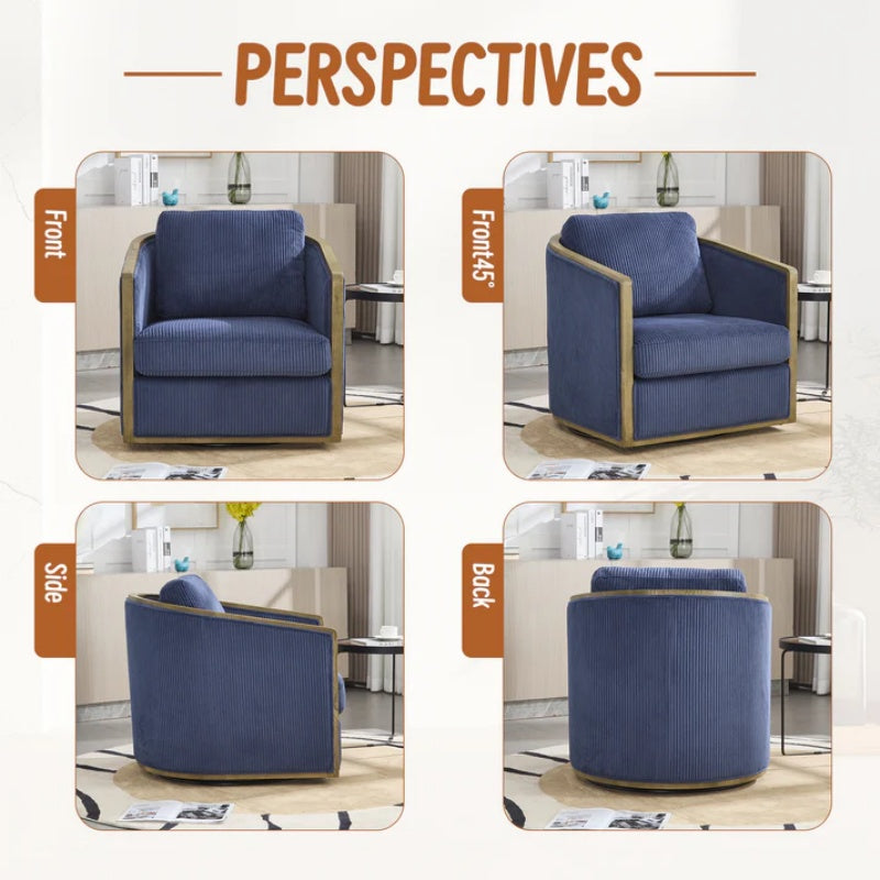 Navy Corduroy Swivel Barrel Chair, Comfortable Accent Sofa with 360 Degree Swivel for Living Room, Nursery, Office-海智集-Default-