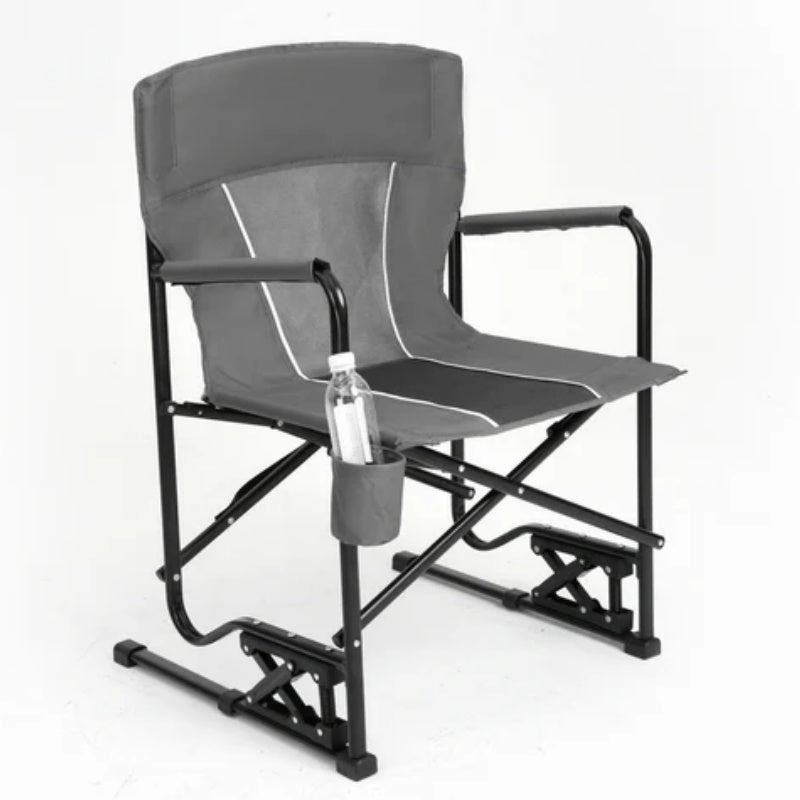 Outdoor Freestyle Rocker Camping Chair Portable Folding Rocking Chair with Solid, Durable Armrests, Drink Holder & Comfortable Backrest -Grey-海智集-Default-