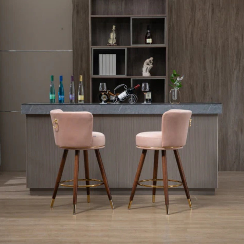 COOLMORE Counter Height Bar Stools Set of 2 for Kitchen Counter Solid Wood Legs with Fabric with a fixed height of 360 degrees-海智集-Default-