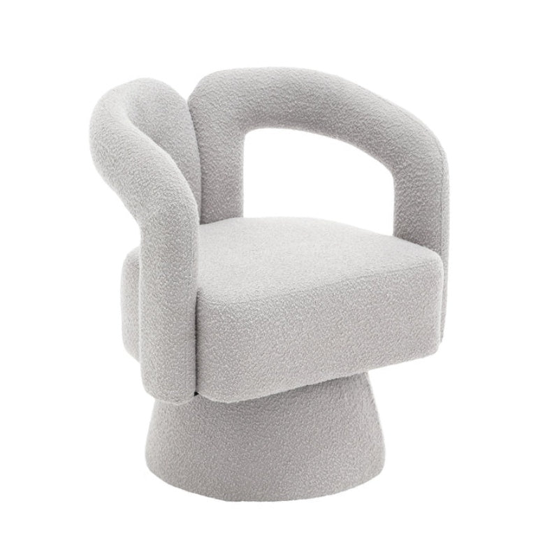 COOLMORE 360 Degree Swivel Cuddle Barrel Accent Chairs, Round Armchairs with Wide Upholstered, Fluffy Fabric Chair for Living Room, Bedroom, Office, Waiting Rooms (Light Gray Boucle)-海智集-Default-