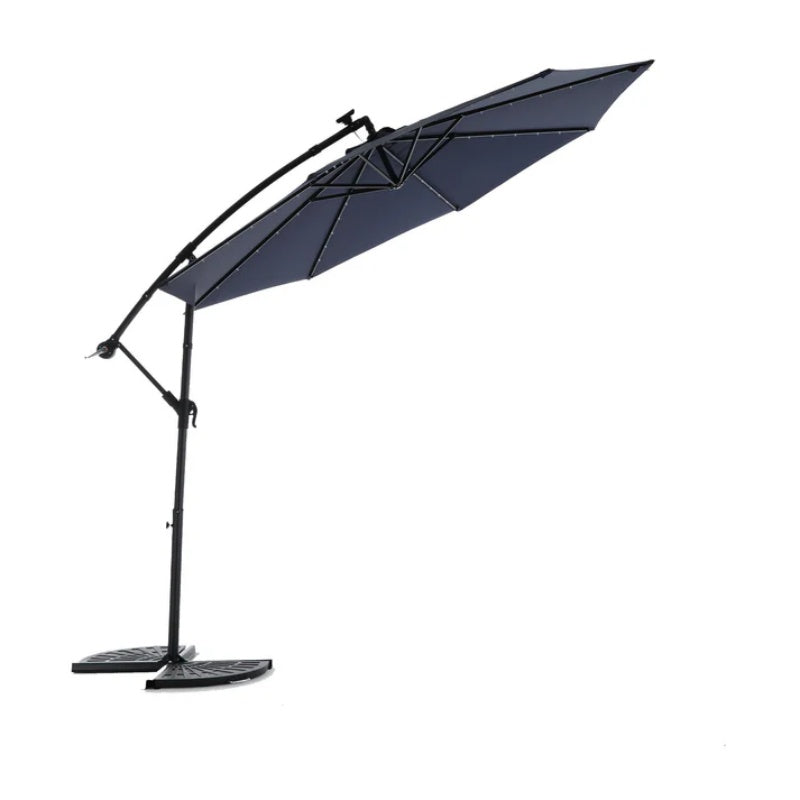 10ft Solar LED Offset Hanging Market Patio Umbrella (Navy blue )(No Base)-海智集-Default-