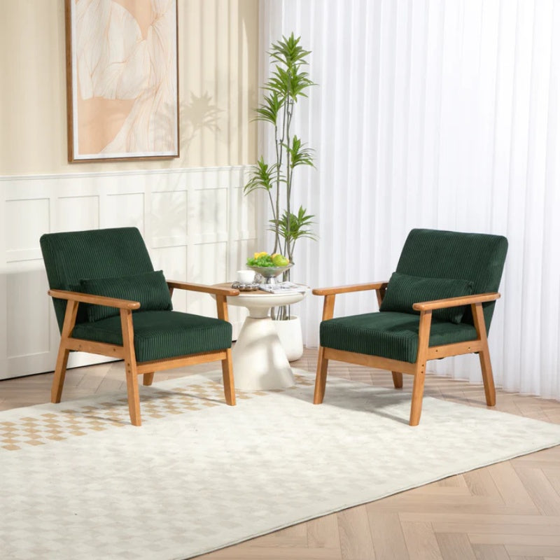 Leisure Chair with Solid Wood Armrest and Feet, Leisure chair, wood frame, velvet, solid rubber wood legs, Mid-Century Modern Accent chair, for Living Room Bedroom Studio chair,Two packs-海智集-Default-