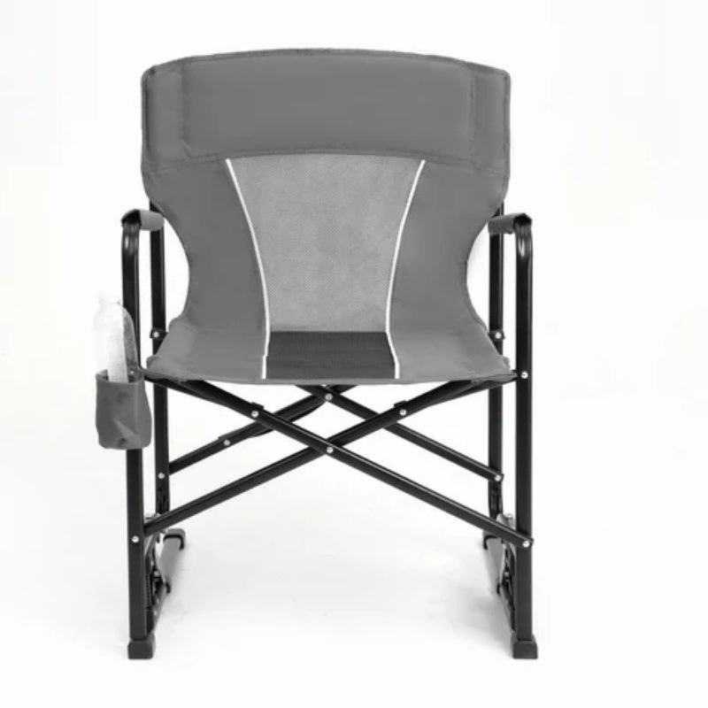 Outdoor Freestyle Rocker Camping Chair Portable Folding Rocking Chair with Solid, Durable Armrests, Drink Holder & Comfortable Backrest -Grey-海智集-Default-