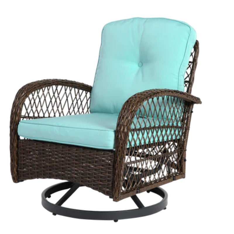 3 Pieces Outdoor Swivel Rocker Patio Chairs, 360 Degree Rocking Patio Conversation Set with Thickened Cushions and Glass Coffee Table for Backyard, Blue-海智集-Default-