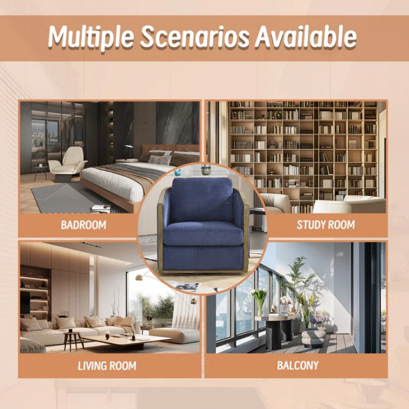 Navy Corduroy Swivel Barrel Chair, Comfortable Accent Sofa with 360 Degree Swivel for Living Room, Nursery, Office-海智集-Default-