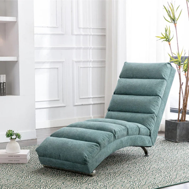 Ergonomic Electric Massage Chaise Lounge with Remote Control, Teal Linen Upholstery, 5 Modes for Relaxation-海智集-Default-