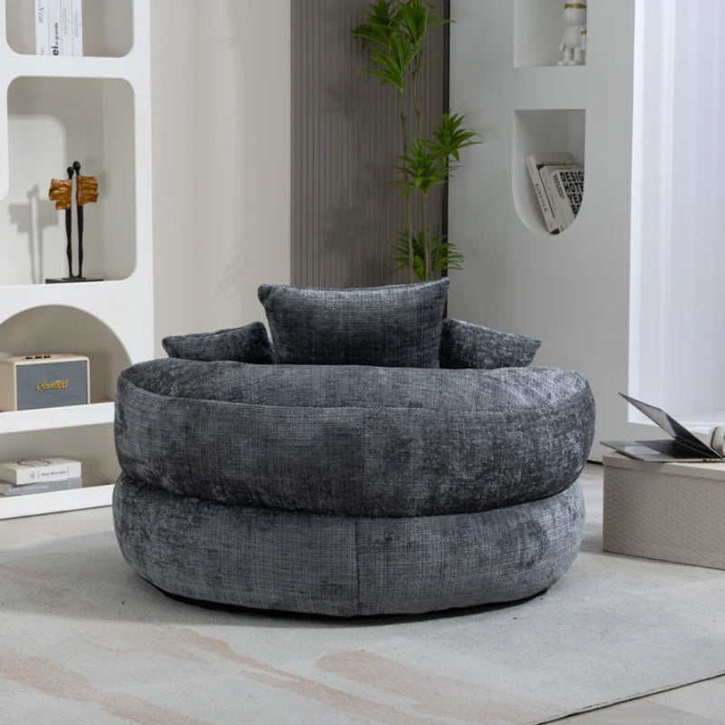 Lazy Sofa Durable Comfort Lounger High Back Bean Bag Chair with Three Pillows, Gray Chenille, 42.52 inches-海智集-Default-