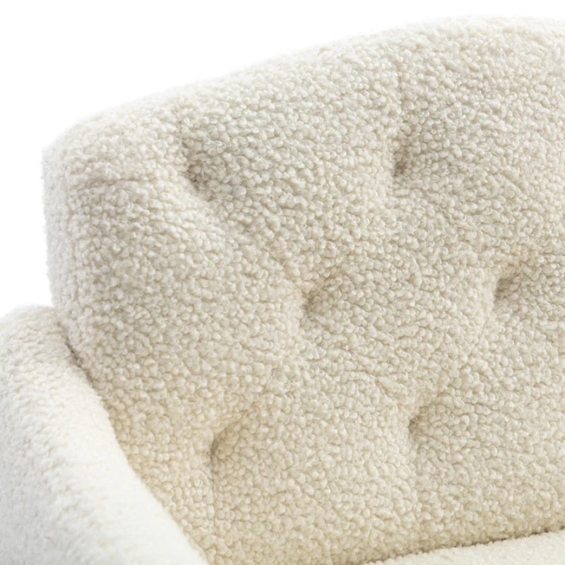 COOLMORE Modern Accent Chair with Arms, Tufted Decorative Fabric Armchair with Gold Metal Legs, Upholstered Reading Chair for Living Room Bedroom Office (White Teddy)-海智集-Default-