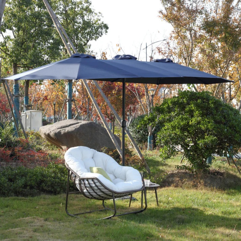 14.8 Ft Double Sided Outdoor Umbrella Rectangular Large with Crank ( Navy blue )(No Base)-海智集-Default-