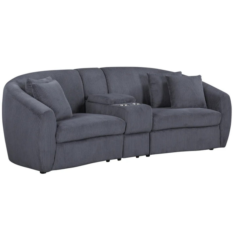 UNITED WE WIN corduroy fabric, two cup holders, storage, oversized two-seat, solid wood frame, high quality sponge filling, curved placement sofa-海智集-Default-