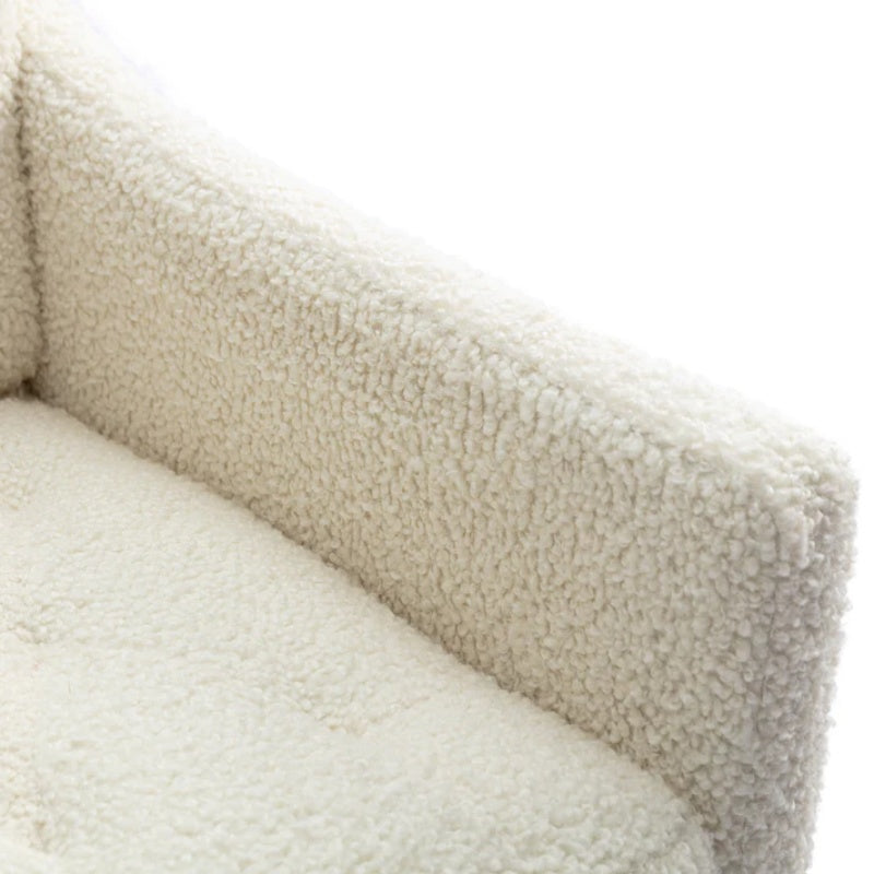 COOLMORE Modern Accent Chair with Arms, Tufted Decorative Fabric Armchair with Gold Metal Legs, Upholstered Reading Chair for Living Room Bedroom Office (White Teddy)-海智集-Default-