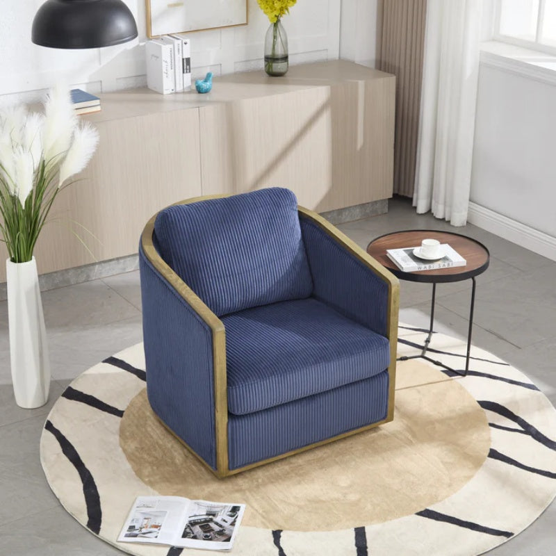 Navy Corduroy Swivel Barrel Chair, Comfortable Accent Sofa with 360 Degree Swivel for Living Room, Nursery, Office-海智集-Default-