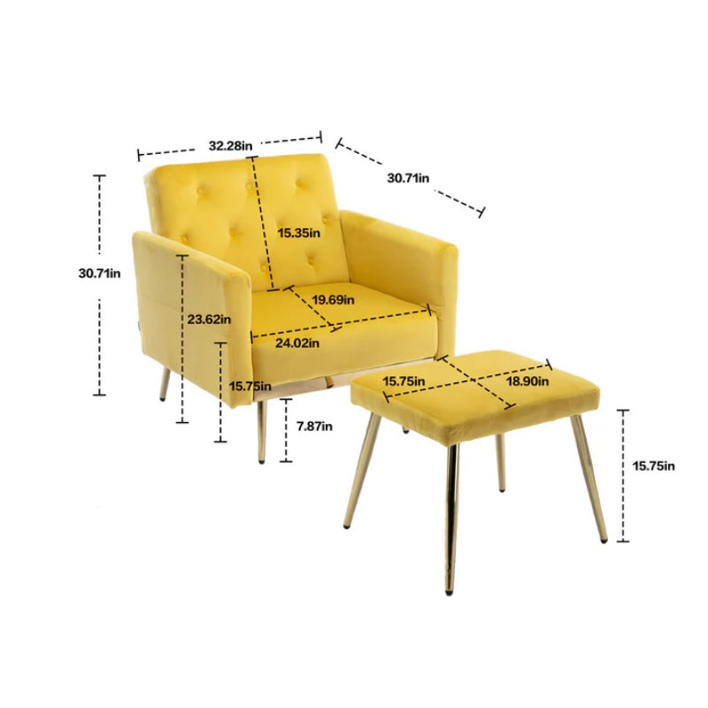 COOLMORE Velvet Accent Chair with Adjustable Armrests and Backrest, Button Tufted Lounge Chair, Single Recliner Armchair with Ottoman-海智集-Default-