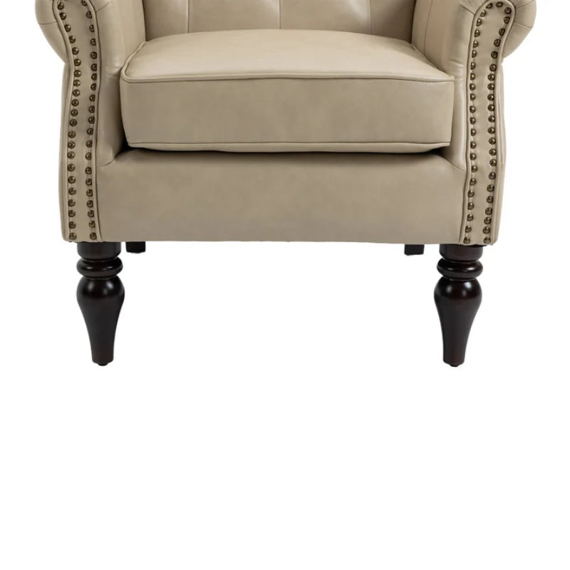 Modern Accent Chair Lounge Chair with Sturdy Wood Legs in Camel PU Leather for Living Room and Bedroom-海智集-Default-