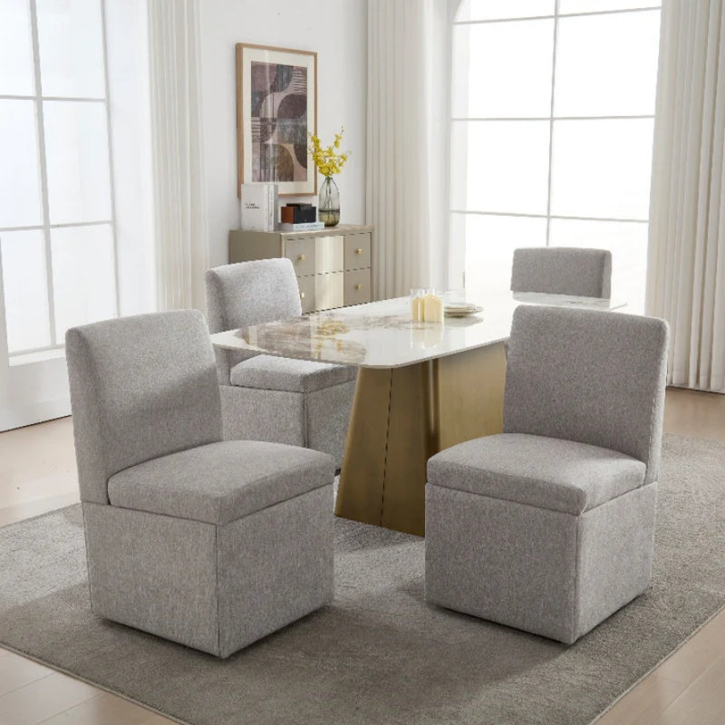 COOLMORE 360 Degree Swivel Upholstered Dining Chairs Set of 2 Swivel Dining Room Chairs Kitchen Chairs Casters & Storage Comfy Modern Rolling Chair for Living Room Fabric Armless Chair-海智集-Default-